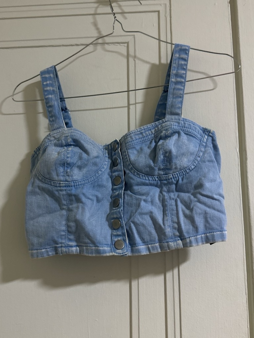 Forever 21 Light Blue Denim Crop Bustier Top